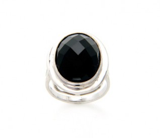 Faceted Oval Onyx Silver Ring