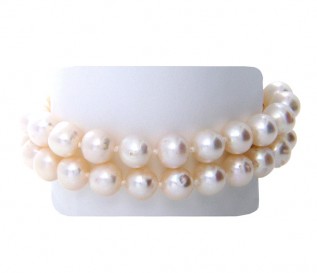 2 Strand 7-8mm White Pearl Bracelet with 14k Gold Clasp