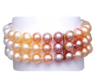3 Strand 7-8mm Multicolour Pearl Bracelet with 18k Gold Clasp