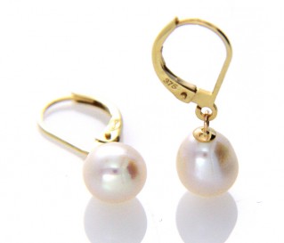 9ct Gold White Pearl Leverback Earrings