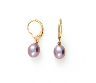 9ct Gold Lavender Pearl Leverback Earrings