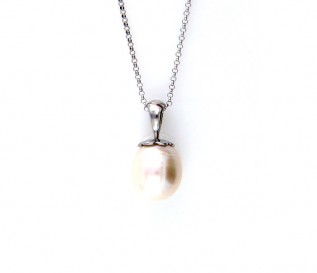 14K White Gold Freshwater Pearl Acorn Top Pendant