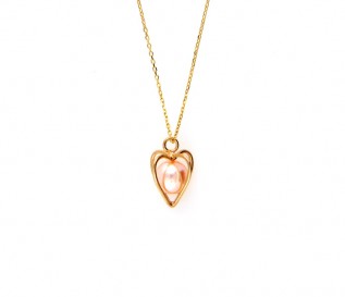 14K Yellow Gold Peach Pearl in Heart Cage Pendant