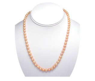 6-7mm Round Peach Pearl 18 Inch Necklace with 14k Gold Clasp