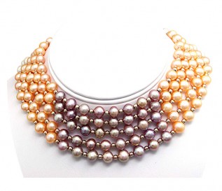 7-8mm Round  Multicolour Pearl Five Strand Necklace