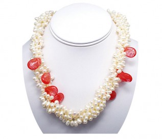 3-4mm White Pearl 4 Strand Necklace with Agate