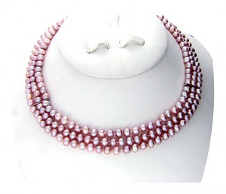 6-7mm Round Pink Pearl 3 Strand Necklace