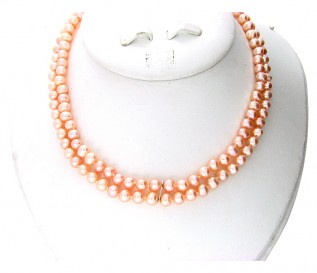 6-7mm Round Peach Pearl 2 Strand Necklace