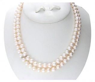 7-8mm 2 Strand White Pearl Necklace