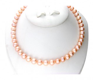 9-10mm Round Peach Pearl 18 Inch Necklace