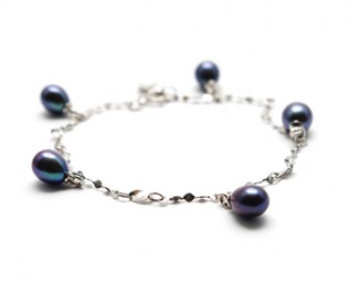 Black Pearl Silver Twisted Chain Bracelet