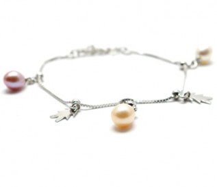 Multi Pearl Silver Hanging Charms Bracelet