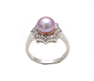 Pink Freshwater Pearl Silver Floral Ring