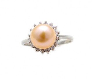 Peach Freshwater Pearl Cz Silver Sun Ring