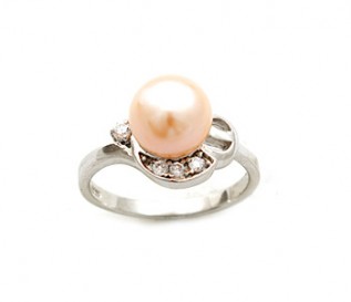 Peach Freshwater Pearl Cz Silver Ring
