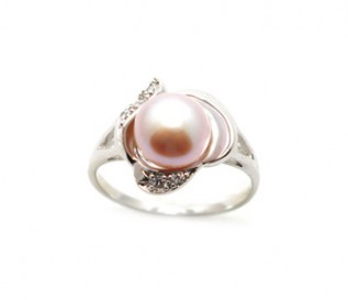 Pink Freshwater Pearl Cz Silver Heart Ring