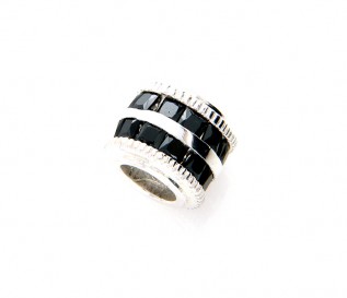 Silver Barrel Bead Charm With Black Cz