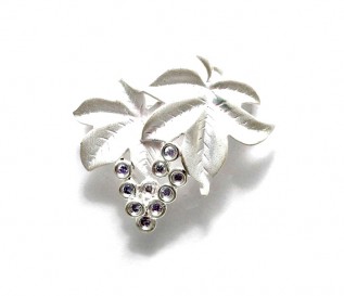 Vine Leaf Sterling Silver CZ Brooch Pendant