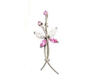 Sterling Silver Pink And White CZ Flower Brooch