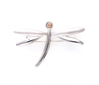Sterling Silver Champagne CZ Dragonfly Brooch
