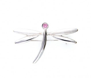 Sterling Silver Pink CZ Dragonfly Brooch
