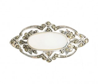 Silver Marcasite Mother of Pearl Brooch
