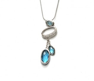 Blue And White Cz Silver Ovals Pendant