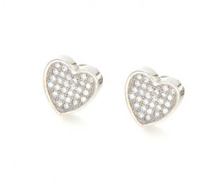 Cz Silver Micro Pave Set Heart Stud Earrings