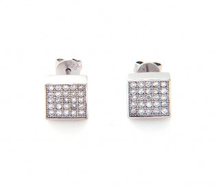 Silver Square CZ Stud Earrings For Men