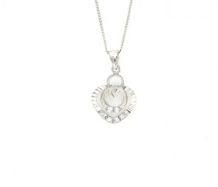 CZ Silver Circles And Heart Pendant 