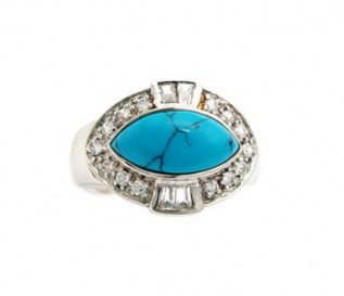 Turquoise & Cubic Zirconia Silver Eye Ring