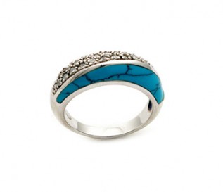 Turquoise Cubic Zirconia Silver Band