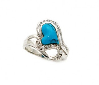 Turquoise Silver Tilted Heart Ring