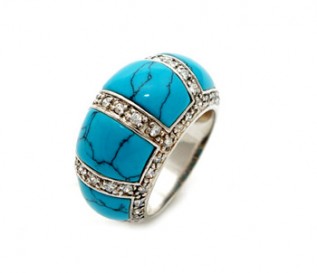 Cubic Zirconia Turquoise Silver Cocktail Ring