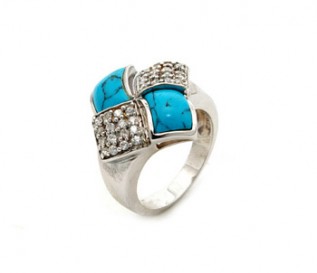 Turquoise Silver Windmill Flower Ring