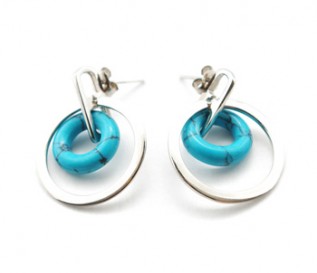 Turquoise Silver Circles Earrings