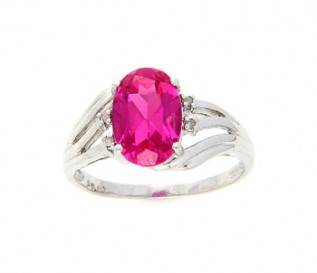 9ct White Gold Pink Topaz Ring with Diamonds