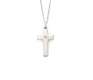 9k White Gold and Diamond Cross Pendant