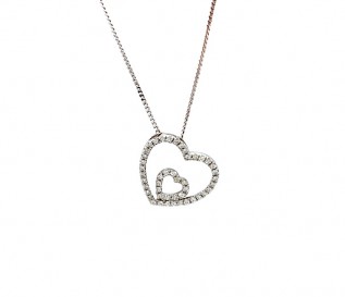 9k White Gold Diamond Tilted Double Heart Pendant