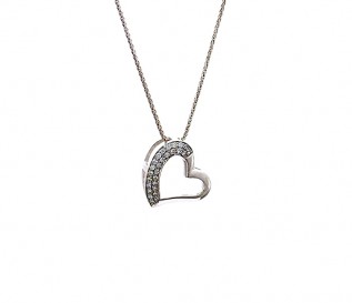 9k White Gold 0.49ct Diamond Tilted Heart Pendant