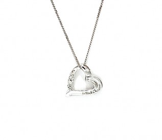9k White Gold Tilted Heart Pendant with 0.10ct Diamonds