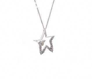 9k White Gold Star Pendant with 0.39ct Diamonds