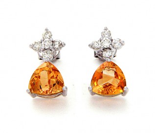 14k White Gold Citrine 0.48ct Diamond Earrings