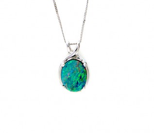 14k White Gold Opal Pendant