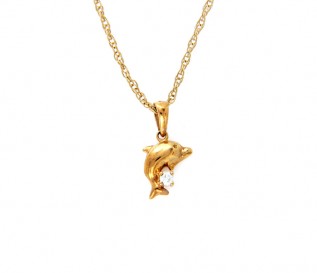 9k Yellow Gold 0.08ct Diamond Dolphin Pendant  