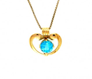 14k Yellow Gold Blue Topaz Heart Pendant