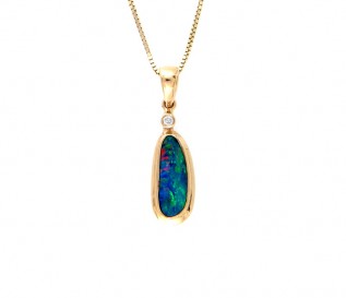 14k Yellow Gold Opal Diamond Pendant