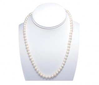 6-7mm Round White Pearl 18 Inch Necklace with 14k Gold Clasp